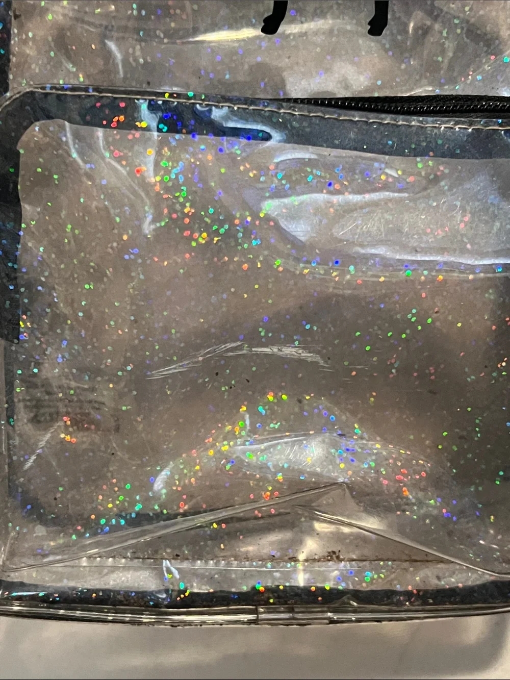 PINK Victoria's Secret Clear Holographic Mini Backpack with Black Trim
